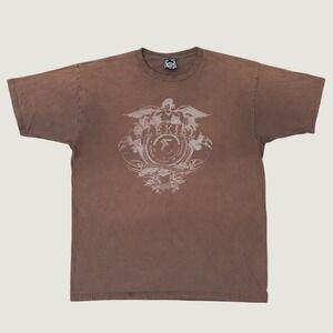 Ezekiel T Shirt Mens XL Brown Y2K Skate Crest Graphic Tee Faded Distressed AS IS